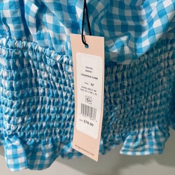 BCBGeneration Gingham Smocked Cropped Top blue and white M - Picture 4 of 5